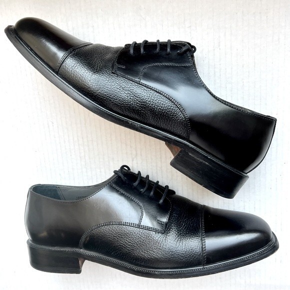 Florsheim Black Leather Cap Toe Lace Up Oxford Shoes Men 11 D Dress Work Classic - Picture 15 of 15
